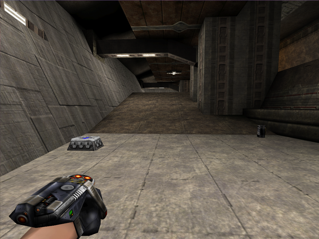 A Medkit and Rocket Launcher ammo in front of a connector slope. A Medkit and Rocket Launcher ammo in front of a connector slope.