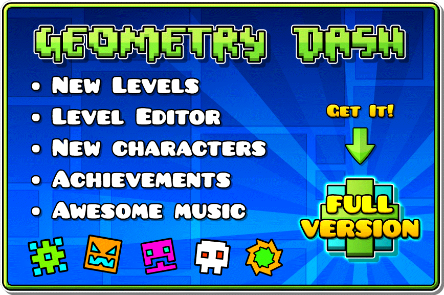 A popup advertising the full version for Geometry Dash.