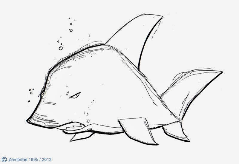 Sketch of a scrapped shark enemy (This was later used in Warped) Sketch of a scrapped shark enemy (This was later used in Warped)