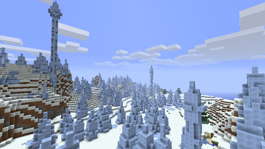 A screenshot of an ice plains spikes biome in 13w36a. A screenshot of an ice plains spikes biome in 13w36a.