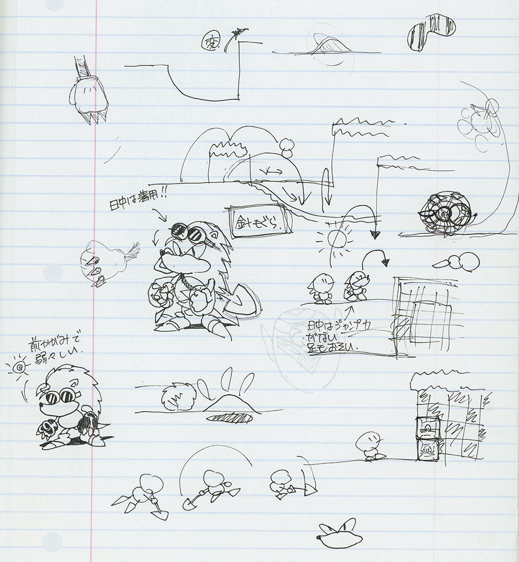 The echidna design is expanded upon, featuring a shovel that seems to be used as an attack. There is an idea that he will have a lower jump height and speed during the daytime.