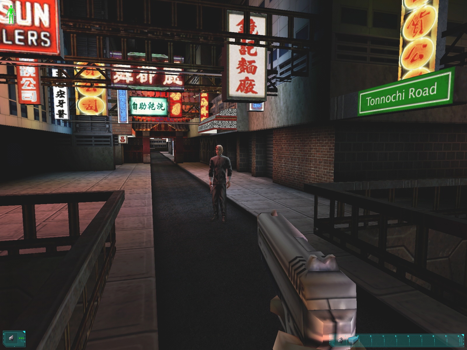 Tonnochi Road, once the same level as the canals. A Red Arrow member stands with a pistol equipped.