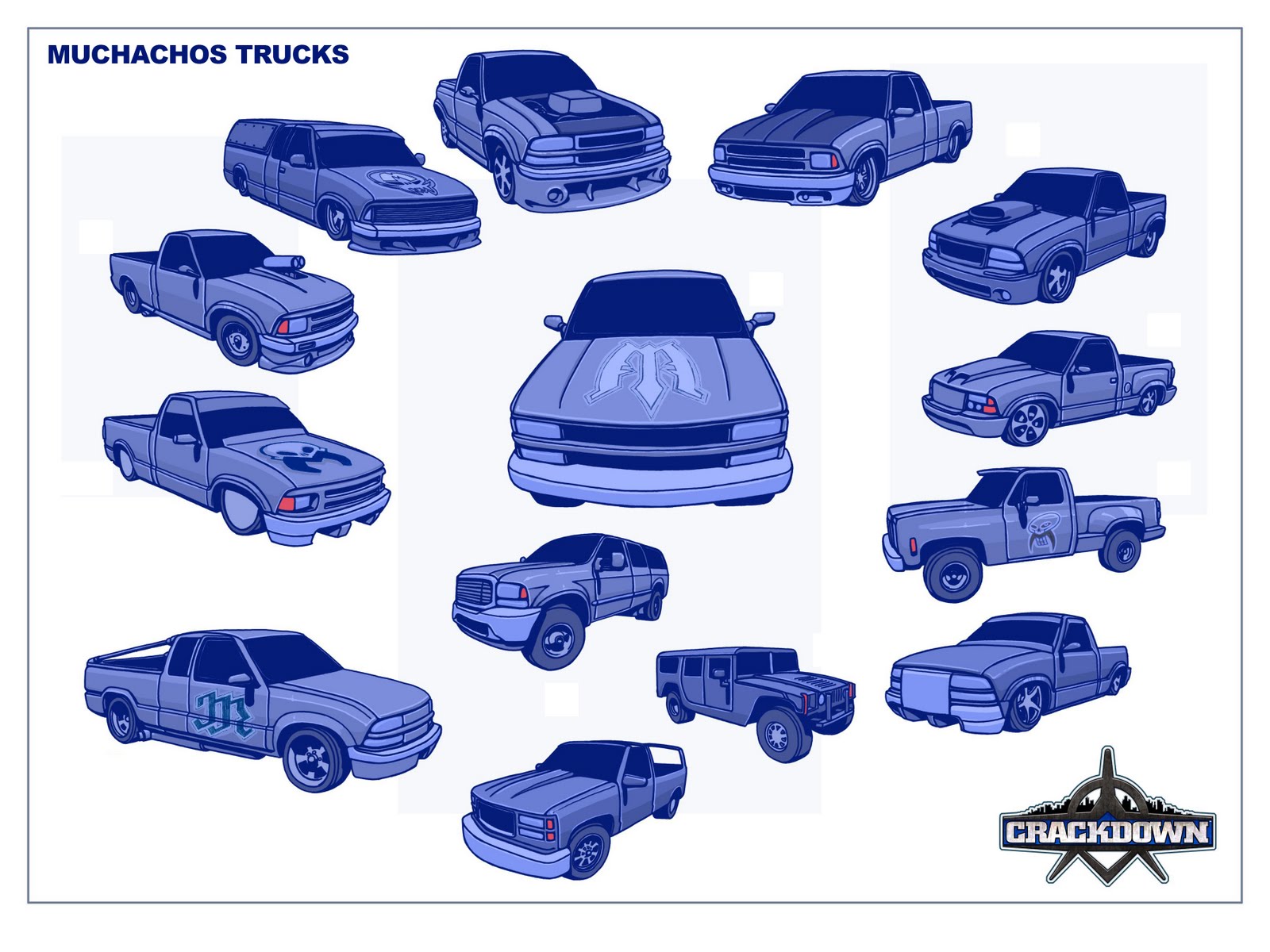 Concept art of various different Los Muertos vehicles 2.