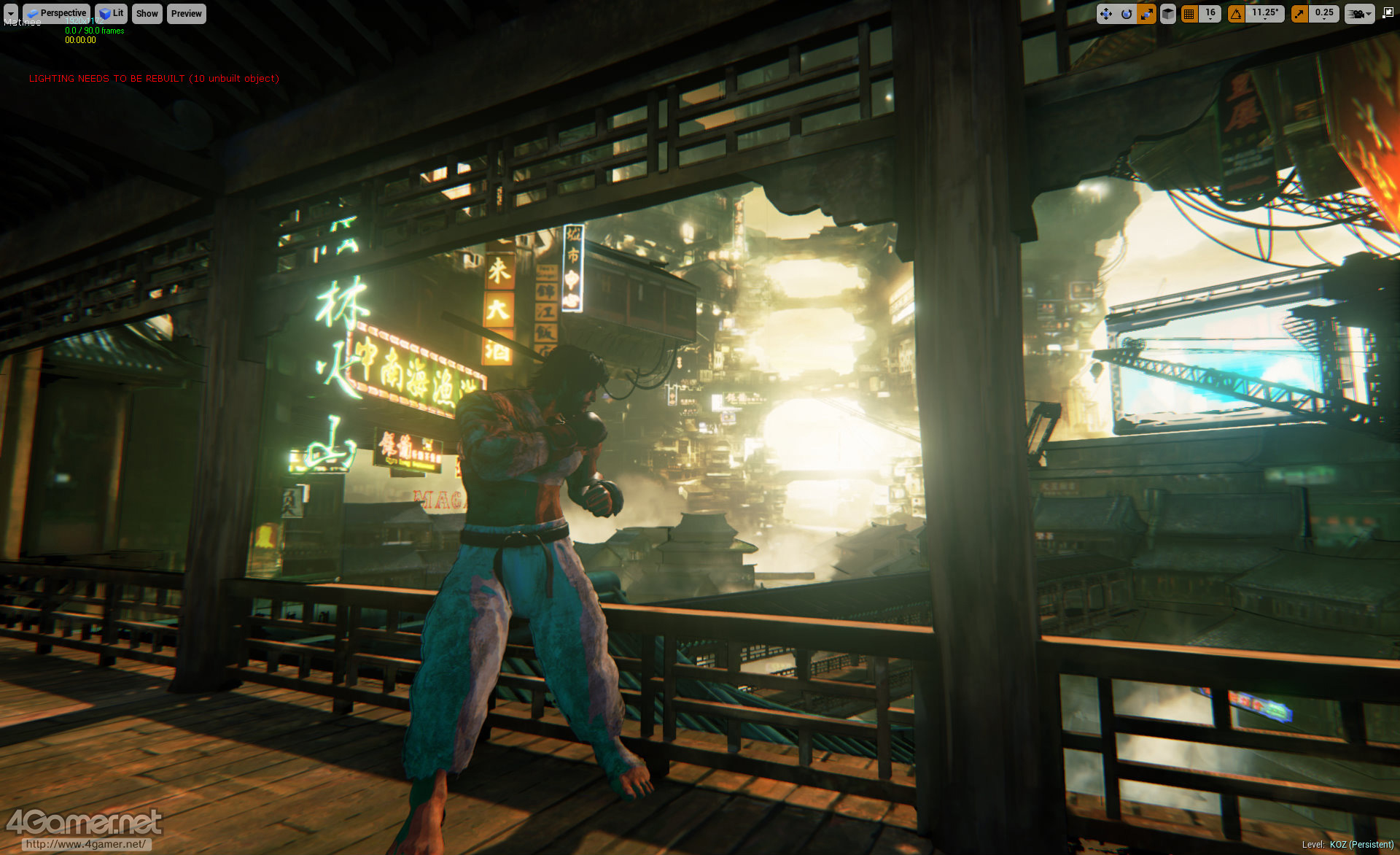 The same stage, but the camera is zoomed out this time. You'll also notice that Ryu's headband has no physics simulation applied in both screenshots. The same stage, but the camera is zoomed out this time. You'll also notice that Ryu's headband has no physics simulation applied in both screenshots.