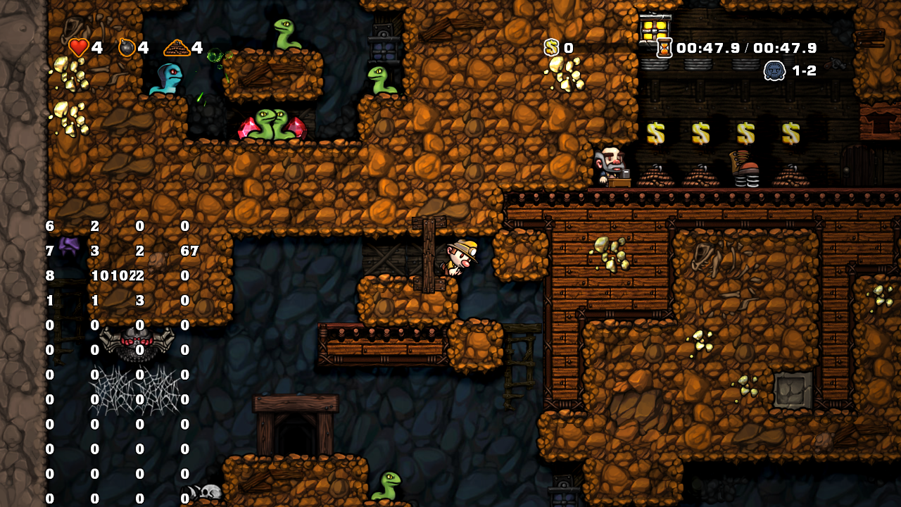 View Path enabled in a Mines level with a snake pit and a shop.