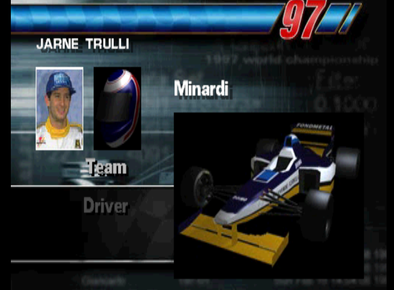 Jarno Trulli's name is misspelled. This typo would also feature in the final PC version.