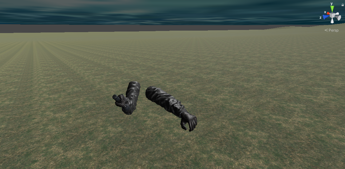 Some...completely black arms, holding a flashlight.