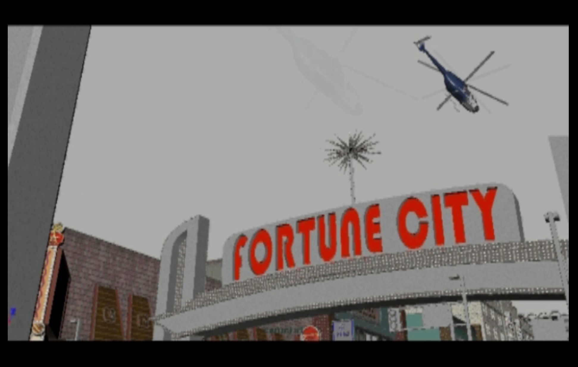 A shot of the helicopter leaving Fortune City