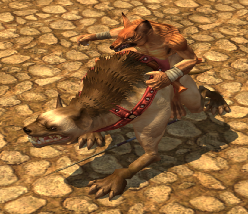 Mounted Jackal in the Editor. Note the spear that appears on the ground due to non-existing attachment points.