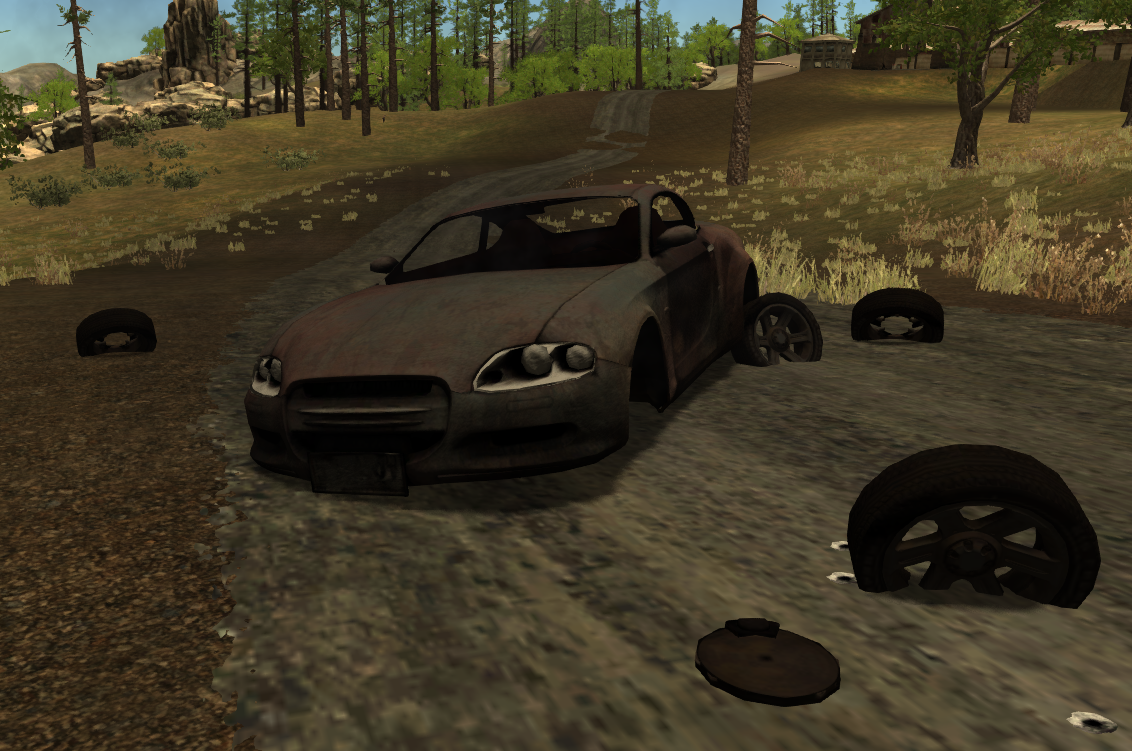 Destroyed car.