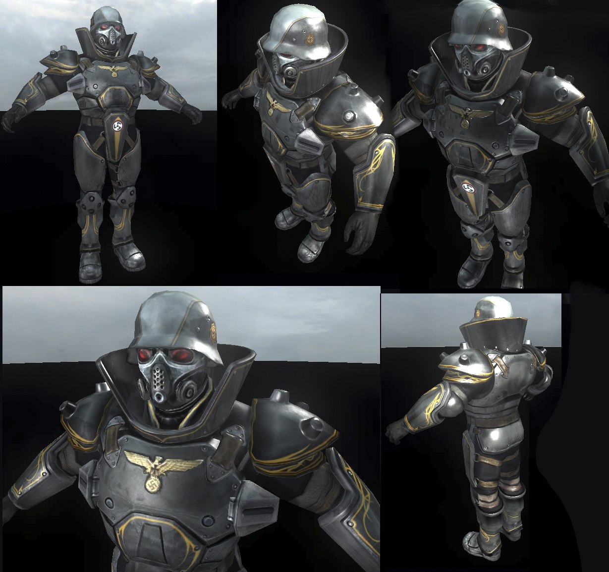 Ditto, in armor. His helmet is abscent from final game. Ditto, in armor. His helmet is abscent from final game.