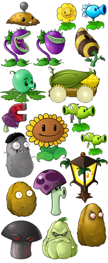 More concept designs for plants. Among other notable things, a cut bee-like plant known as the “Stinger” can be seen.