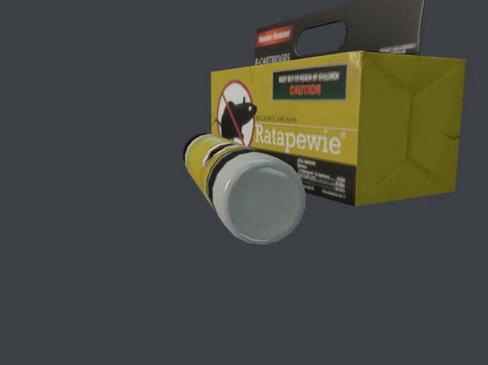A box of rat poison at an awkward angle.