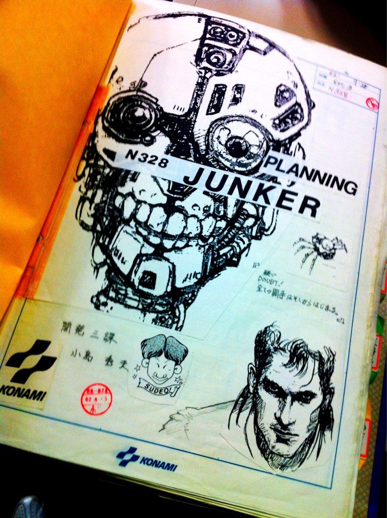 Cover art of Kojima's first proposal for the PC-88/MSX2 version of Snatcher in 1987. This was written in a hurry as soon as he returned from his week-long vacation after the release of the first Metal Gear. The working title at this time was "Junker".