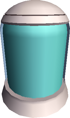 Another capsule-shaped machinery with a blue substance inside. Another capsule-shaped machinery with a blue substance inside.
