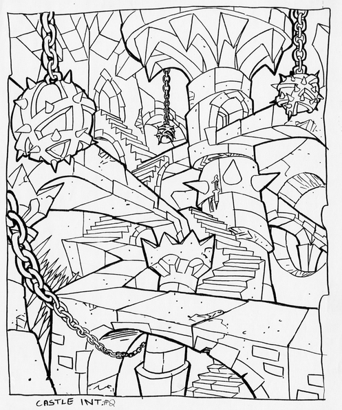Concept art of a castle level. Concept art of a castle level.