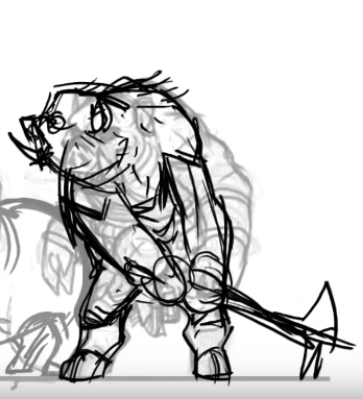 Another version of the macuahuitl swine, holding a different weapon.