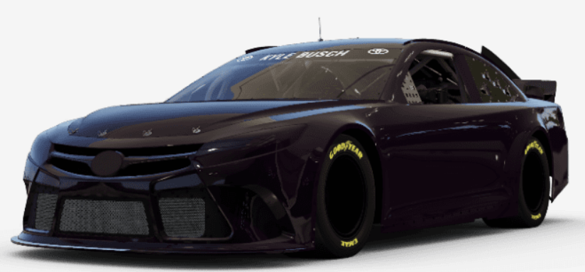 Unused livery for the Toyota Camry NASCAR; note the blacked out body and wheel textures, apart from Kyle Busch's name on the windshield Unused livery for the Toyota Camry NASCAR; note the blacked out body and wheel textures, apart from Kyle Busch's name on the windshield