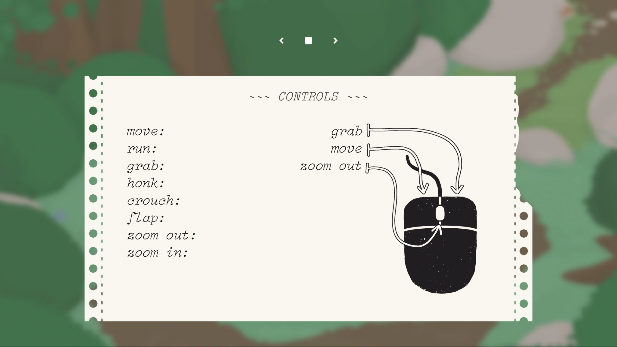 Mock-up of Keyboard and Mouse controls, notably missing the actual button images. (mousekeyboarddiagrammock.png)