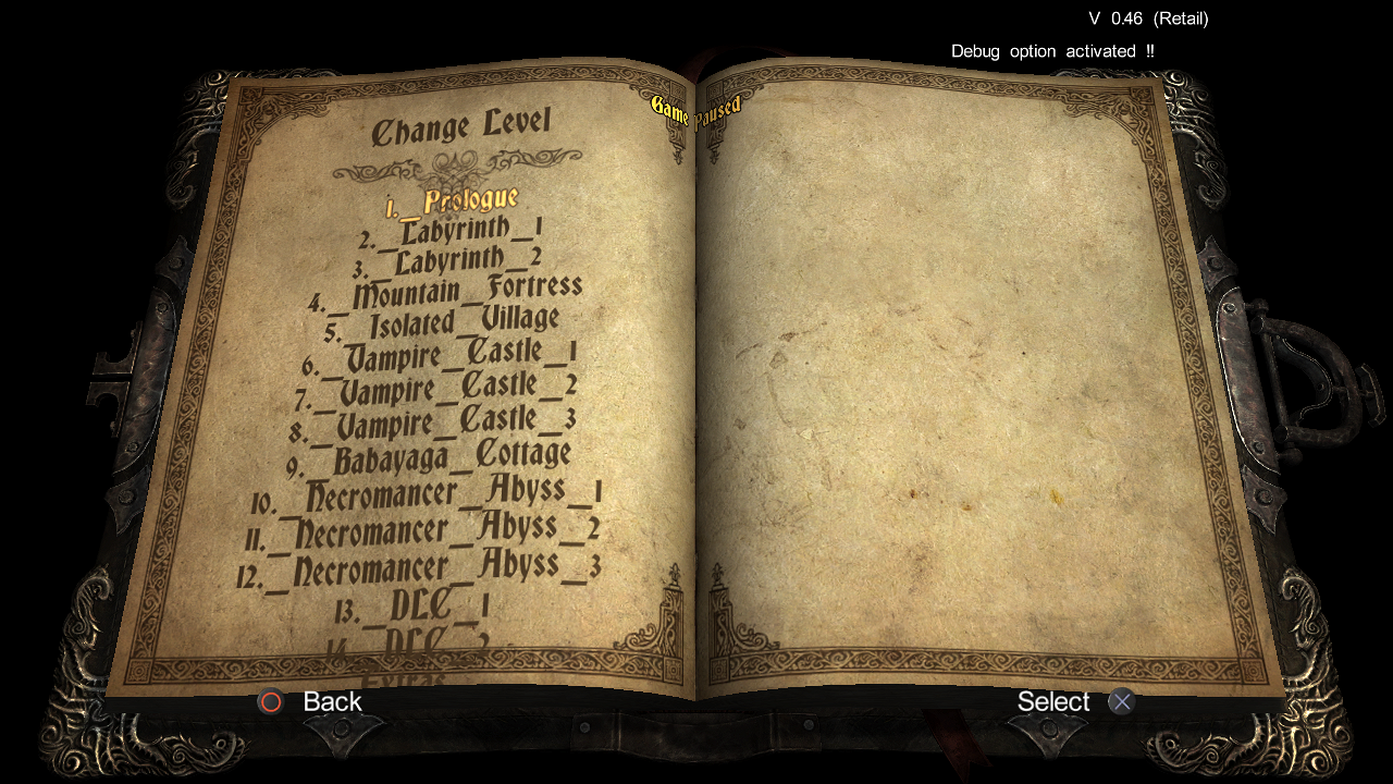 The chapters list of the Change Level Menu. The chapters list of the Change Level Menu.