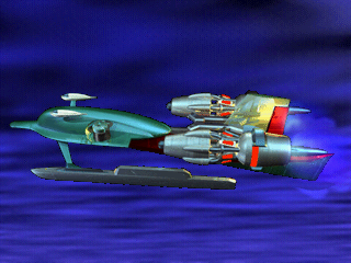 Side view of the sleek green ship. Side view of the sleek green ship.