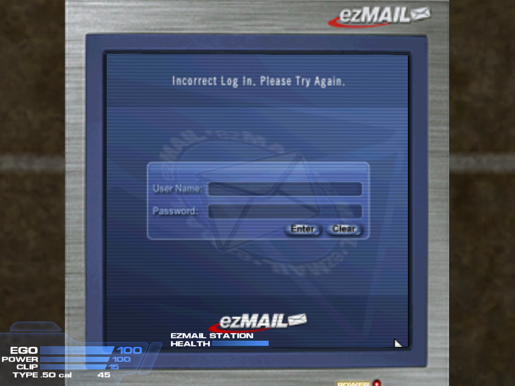Error message that appears if an incorrect account name or password are used.