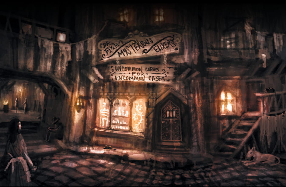 Alice visits a mysterious shop for medicine. Alice visits a mysterious shop for medicine.