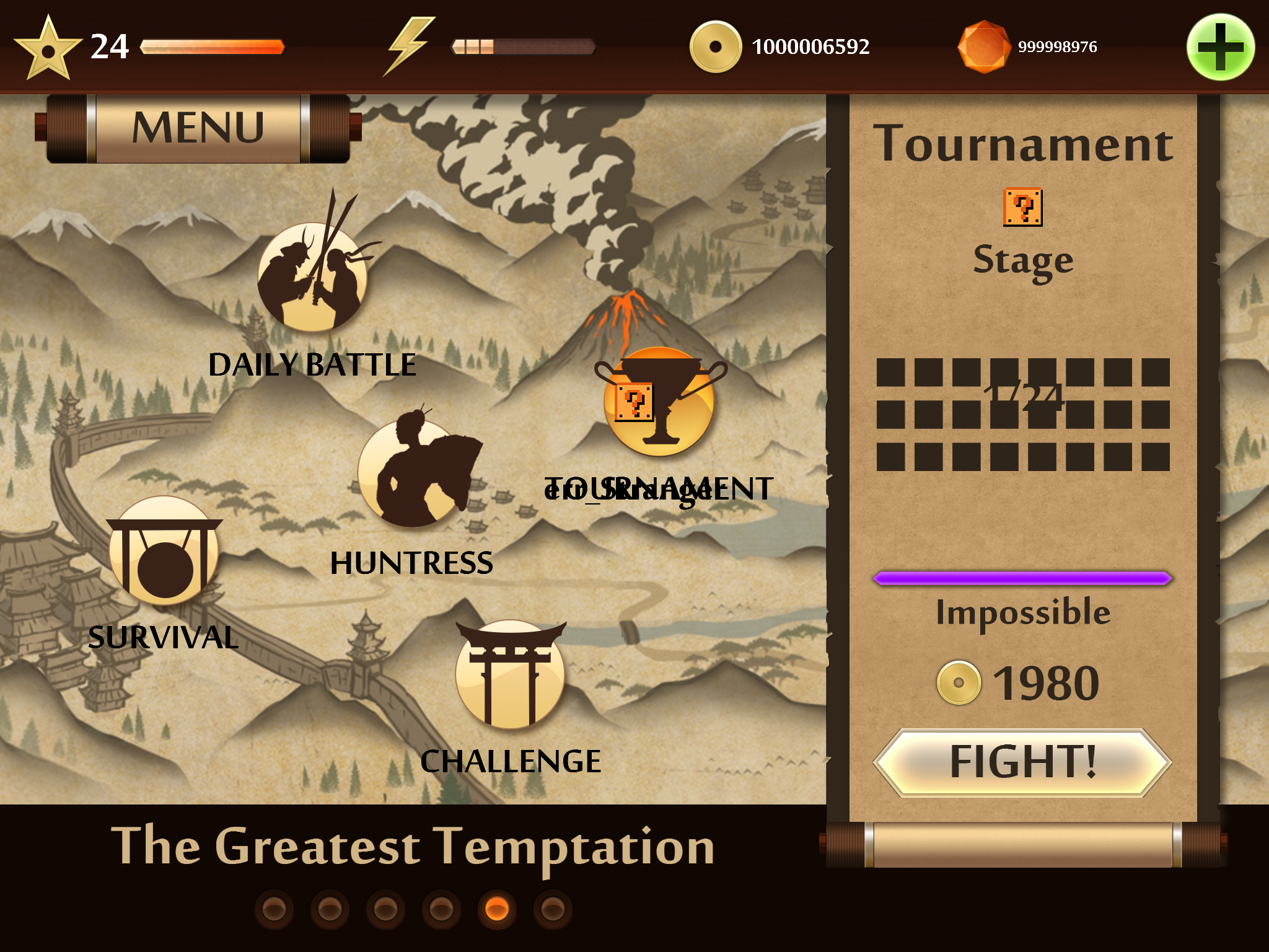 When you start to fight at the tournament, there is no music, and the placeholder character for the first fight is Jack from Act II, Long Hunt.