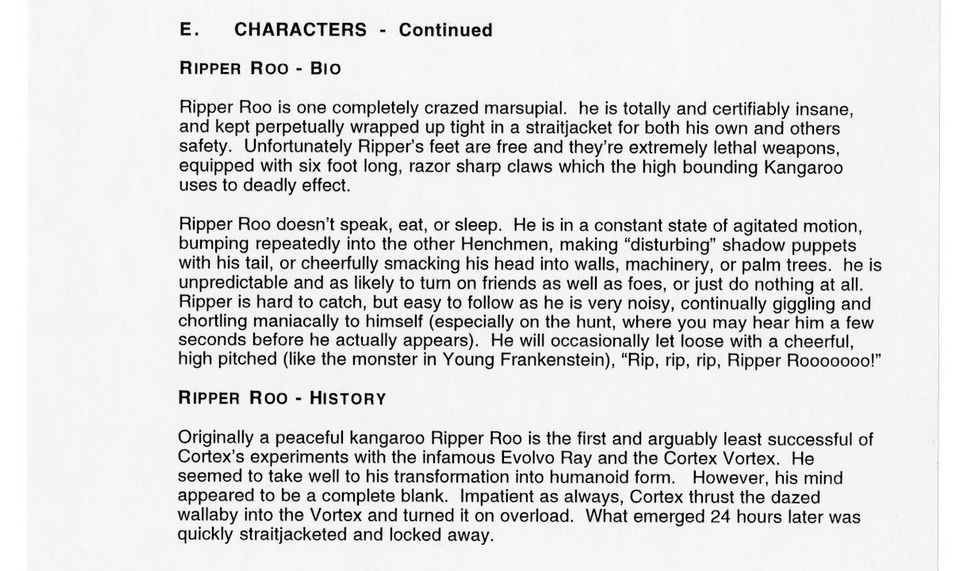 Ripper Roo's character bio (May 1995).
