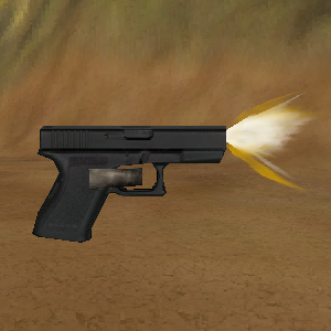 A Glock 19 with a trigger finger and a static muzzle flash. A Glock 19 with a trigger finger and a static muzzle flash.