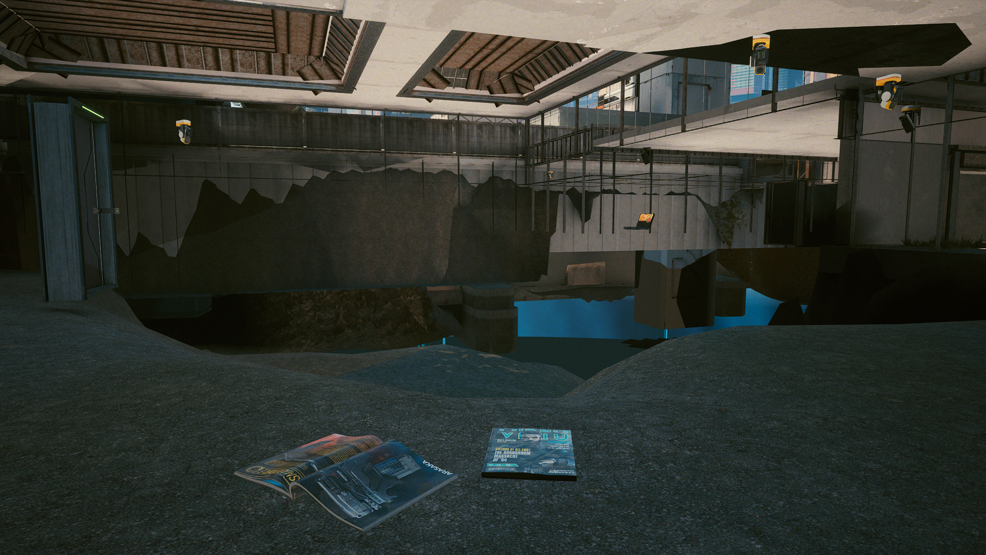 All that remains inside the building, some floating props All that remains inside the building, some floating props