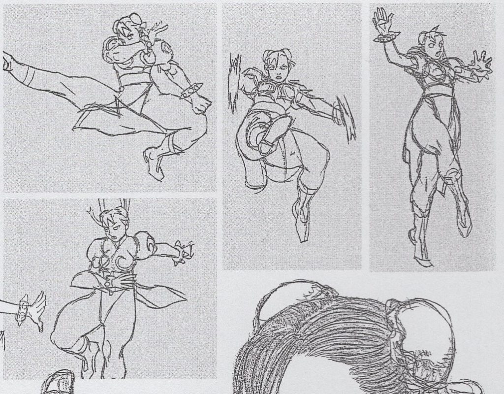 Rough sketches of Chun-Li. What would become her character select art can partially be seen. Rough sketches of Chun-Li. What would become her character select art can partially be seen.