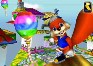 Conker wears a propeller beanie on the rooftops of Toy Town, along with some colorful balloons. A couple of these textures are still in the final game, but not used.