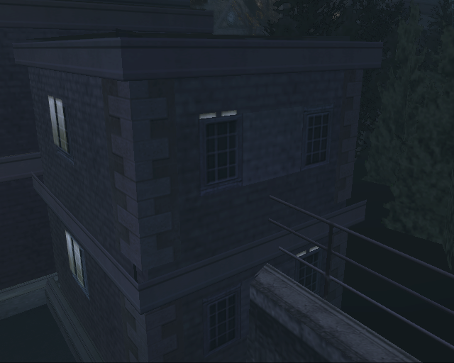 Two lights for the windows on the back of the police station in Bullworth Town are barely visible. Two lights for the windows on the back of the police station in Bullworth Town are barely visible.