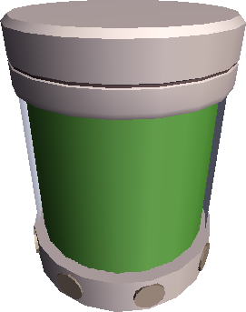 Some capsule-shaped machinery with a cactus-colored substance inside. Some capsule-shaped machinery with a cactus-colored substance inside.