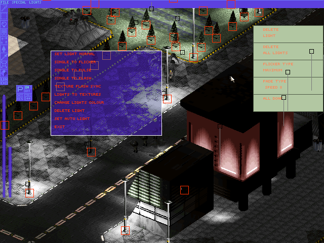 Light edit mode, lights can be made to flicker, etc