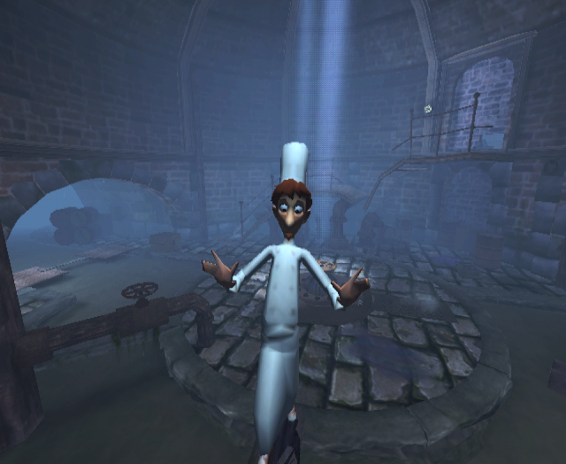 P_LINGUI: This may look like the Linguini you play as during the cooking minigames in the kitchen, but it turns out that this is actually an unused, older version from earlier in Asobo's part of development, and can be found in use in their prototype. The main difference between both Linguinis is their walk animations and the fact that Remy is not visible through his toque.
