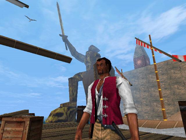 A much later version of Cyrus standing in front of the Statue of Hunding.