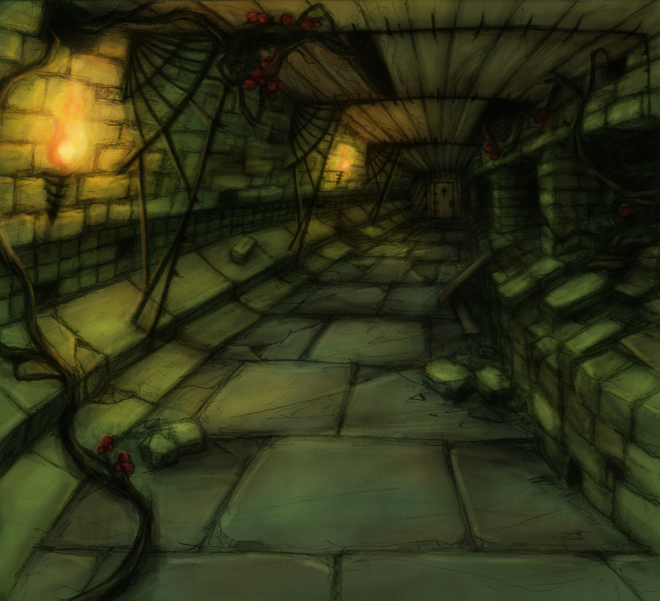 Art of a dungeon corridor.