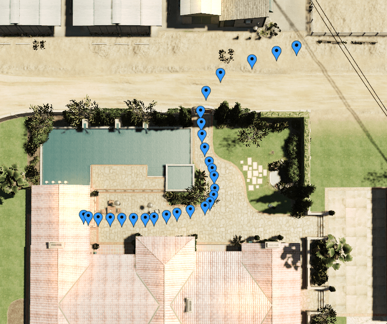 The positions rendered in-game. (Each blue marker is a position.) The positions rendered in-game. (Each blue marker is a position.)