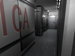 The door at the end of the hall leads to the hallway accessed by using the Liquid Explosive. This would have been the way the player first entered this room, assuming progression was the same as the final game. The door on the left leads to the bathroom with the Newspaper.
