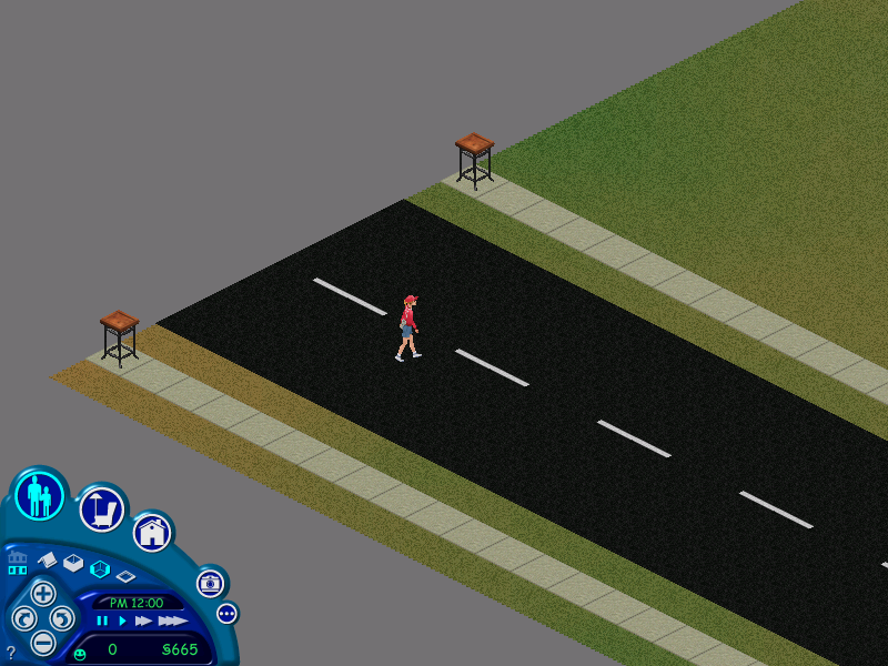 An extra fact on House11 is how it uniquely contains pedestrial portals (Sim spawners) at both sides of a same street: not a wise concept. As a result, those who are summoned to the lot at its furthest side tend to struggle on finding an adequate house-bound path without loosely walking in the middle of the asphalt.