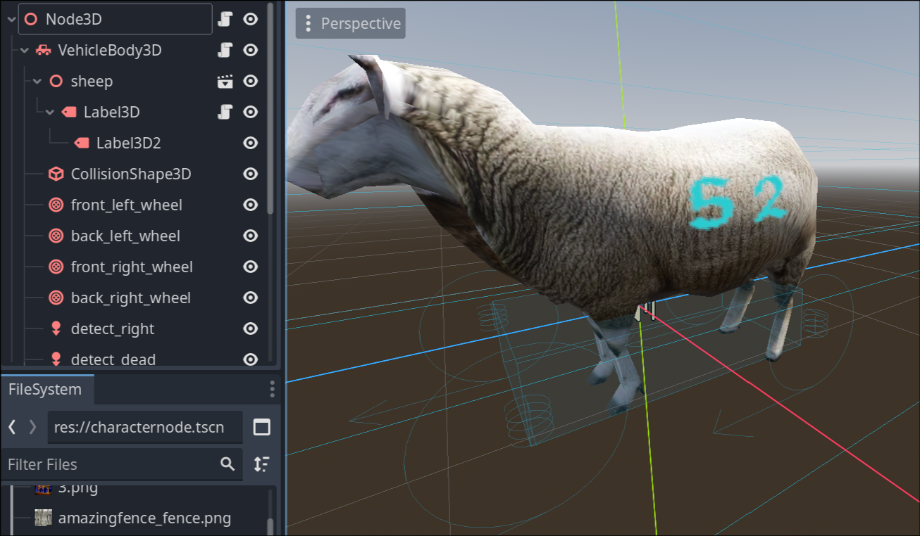 A sheep, coded like a car in Godot. A sheep, coded like a car in Godot.