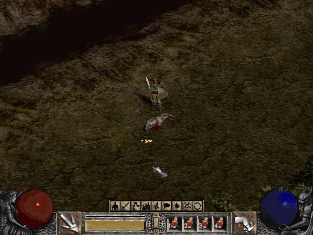 Sorceress with the cut Kick skill and different looking potions.