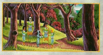 The Shepherds, wearing gray tabards like they do in the FM Towns and TurboGrafx-16 versions. However, their animations shown here are unique to the DOS CD.
