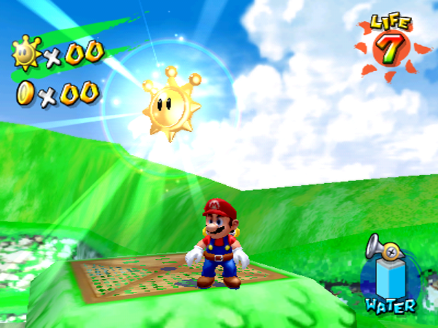 The square platform Mario is standing upon is of a different design than its final look.