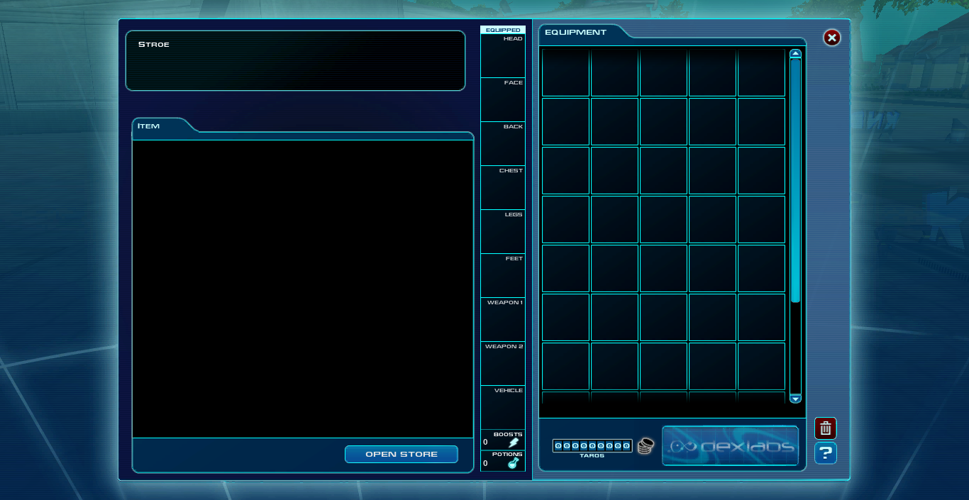 Unfinished store menu connected to the auction house and player stores still accessible in-game via commands.