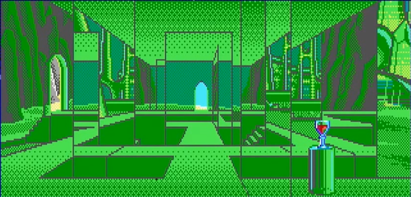 An early version of the chalice room in Crystalgard, featuring a maze and several mirrors.