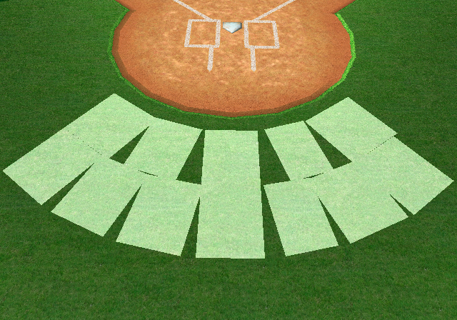 The untextured chalk letters underneath the grass in the Day version of Mario Stadium.