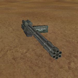 A Minigun in a prone setup. A Minigun in a prone setup.